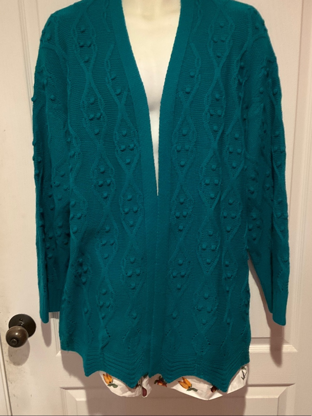 RUBY RD. Teal Open-Front Textured Women's Sweater